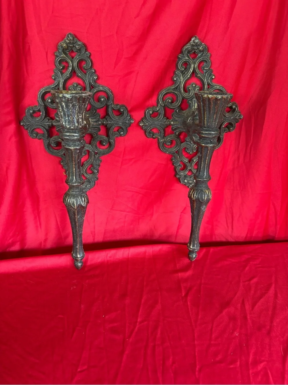Ornate Wall Sconce Candle Holders - Black Bronze